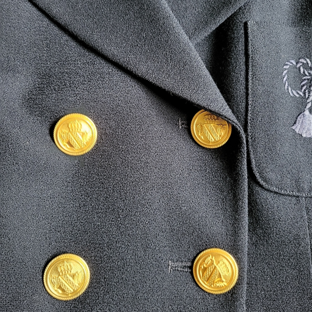 Vintage Christian Dior Double Breasted Rope Embroidered Detail Blazer Navy Sz 10 - Picture 7 of 16